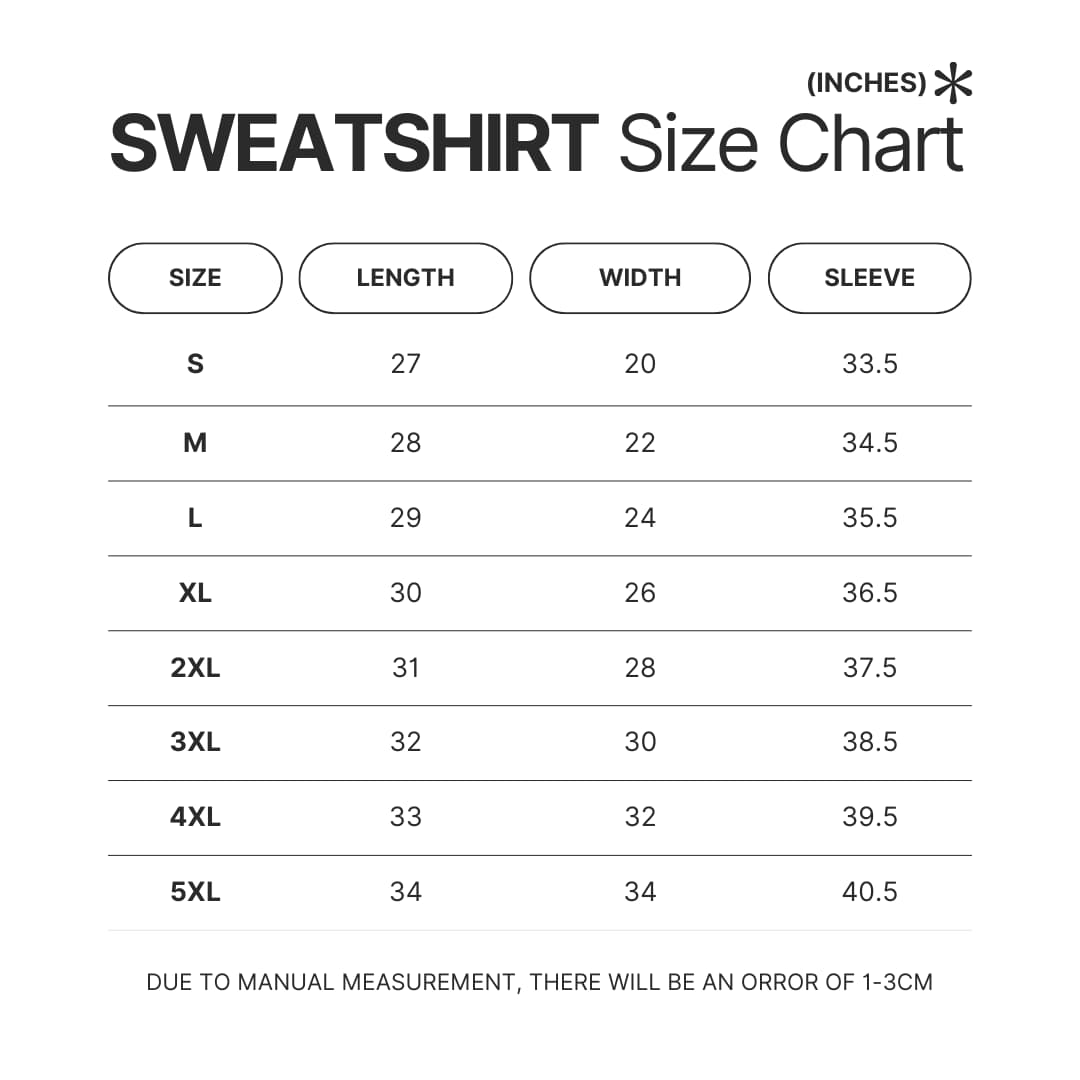 Sweatshirt Size Chart - Rurouni Kenshin Store