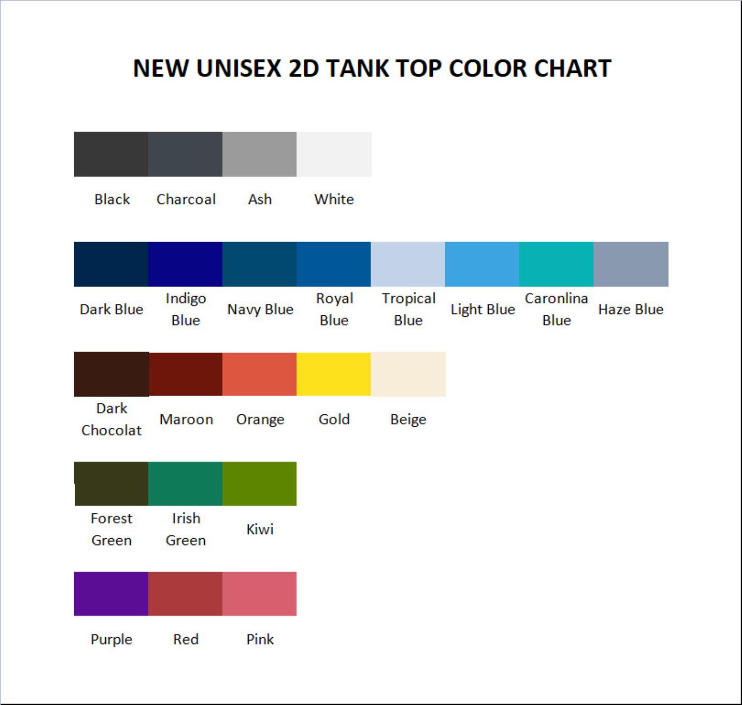 tank top color chart - Rurouni Kenshin Store