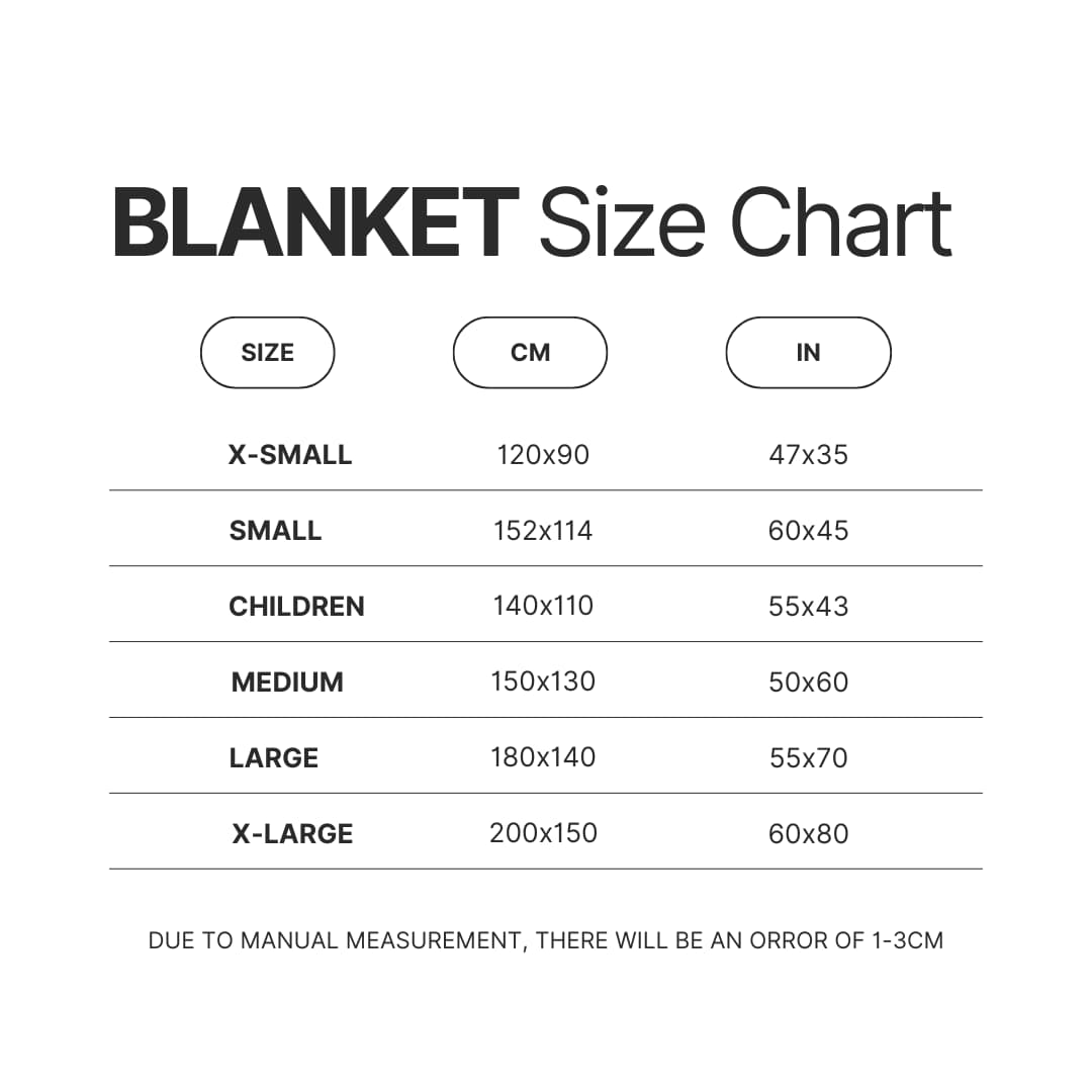 Blanket Size Chart - Rurouni Kenshin Store