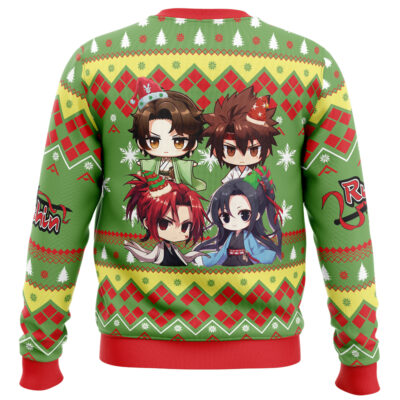 Chibi Christmas Rurouni Kenshin Samurai X Ugly Christmas Sweater BACK mockup - Rurouni Kenshin Store