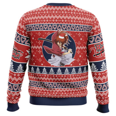 Kenshin Himura Rurouni Kenshin Samurai X Ugly Christmas Sweater BACK mockup - Rurouni Kenshin Store