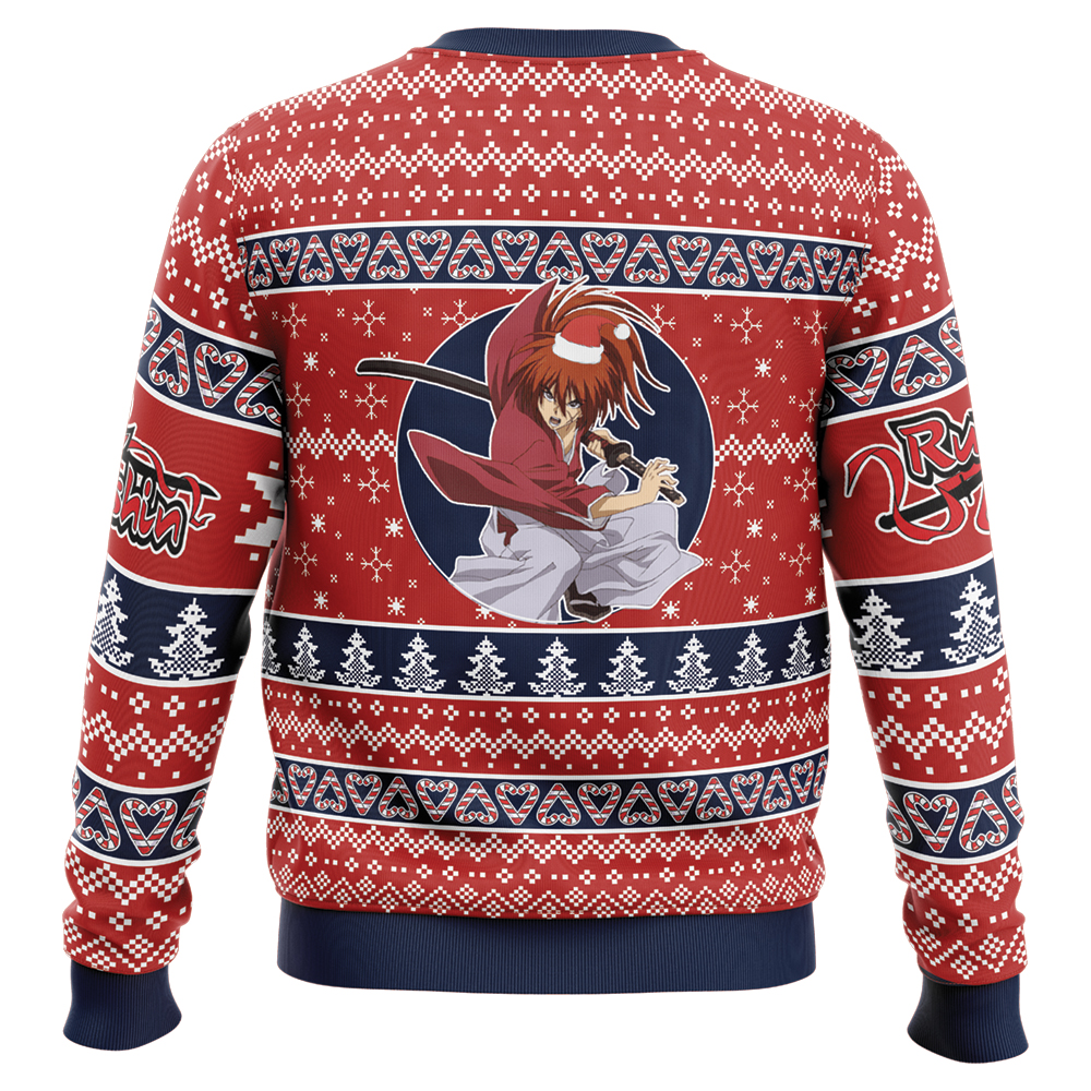 Kenshin Himura Rurouni Kenshin Samurai X Ugly Christmas Sweater BACK mockup - Rurouni Kenshin Store