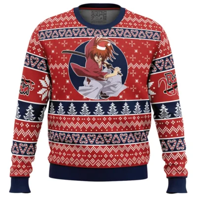 Kenshin Himura Rurouni Kenshin Samurai X Ugly Christmas Sweater FRONT mockup - Rurouni Kenshin Store